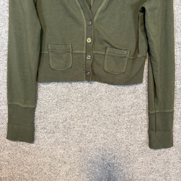 American Eagle Sweater Women Large Green Cardigan Button Front Crop Y2K Vintage - Picture 6 of 11